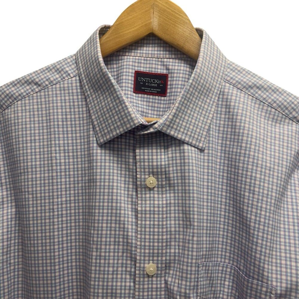 UNTUCKit Mens XXL Button Front L/S Pink/Blue/White Checkered Plaid Nylon Stretch